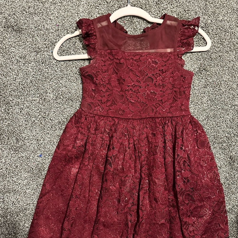 Elegant Burgundy Lace Kids Dress
